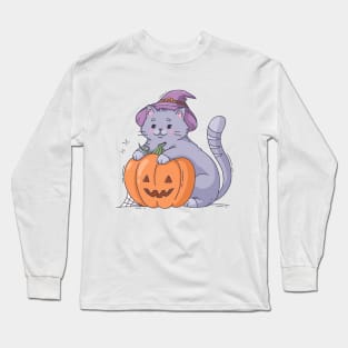 Funny Halloween - Cat - New Year - Pumpkin - Kitty Long Sleeve T-Shirt